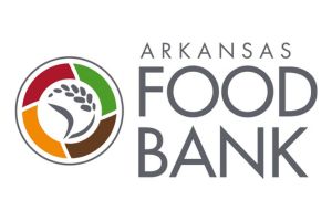 Arkansas Food Bank logo featuring a stylized wheat symbol in a circular design with green, red, orange, and brown sections, next to the words ARKANSAS FOOD BANK in bold grey letters.