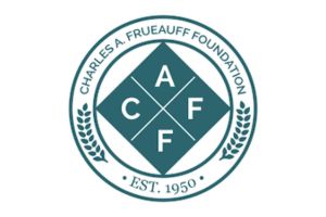 Circular logo for the Charles A. Frueauff Foundation, featuring a diamond with the letters C, A, F, F inside, laurel branches on each side, and EST. 1950 at the bottom.