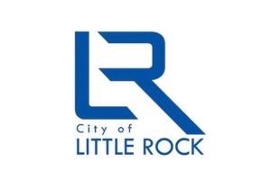 Blue stylized letters L and R form a logo above the text City of LITTLE ROCK on a white background, representing the city of Little Rock.