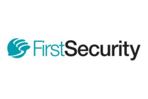 Logo for First Security with a blue shield and hand icon, followed by the words First Security—First in blue and Security in black—on a white background.